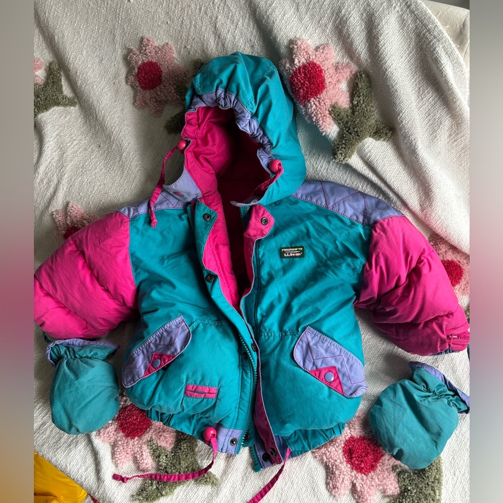 Vintage LLBean Colorful Hooded Jacket with Mittens 12-24 months